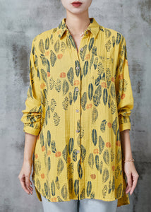 Yellow Print Cotton Blouse Top Oversized Spring