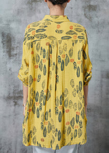 Yellow Print Cotton Blouse Top Oversized Spring