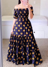 Load image into Gallery viewer, Yellow Print Cotton Long Dresses Wrinkled Short Sleeve