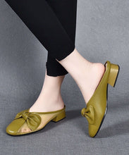 Load image into Gallery viewer, Yellow Slide Sandals Chunky Faux Leather Fashion Tulle Splicing Bow