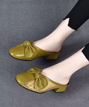 Load image into Gallery viewer, Yellow Slide Sandals Chunky Faux Leather Fashion Tulle Splicing Bow