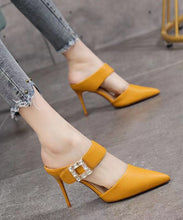 Load image into Gallery viewer, Yellow Stiletto Faux Leather Boutique Pointed Toe Slide Sandals