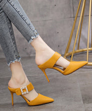 Load image into Gallery viewer, Yellow Stiletto Faux Leather Boutique Pointed Toe Slide Sandals