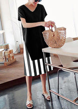 Load image into Gallery viewer, DIY o neck side open Cotton summer Tunics linen Black stripes Dress