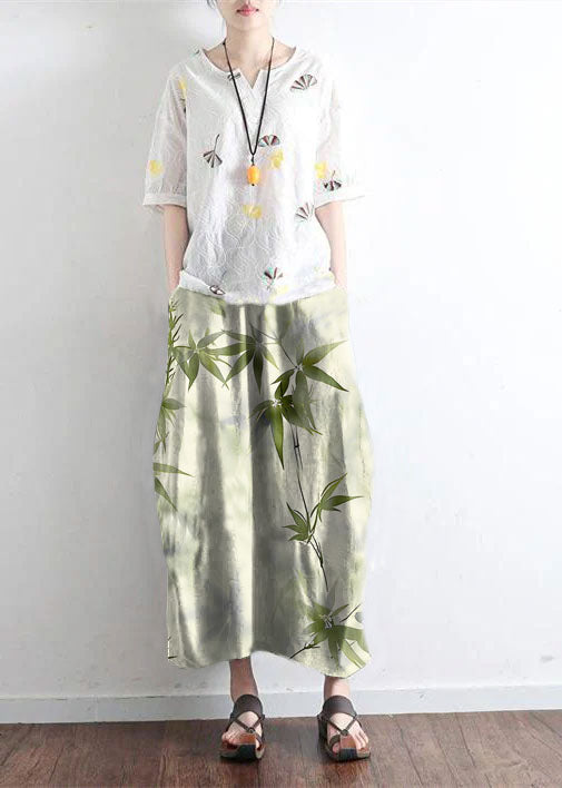 Green bamboo simple pockets linen skirts long maxi skirt