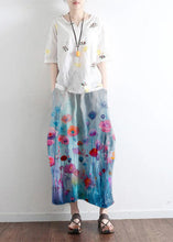 Load image into Gallery viewer, Blue Flowers simple pockets linen skirts long maxi skirt