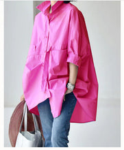 Load image into Gallery viewer, Pink Crane Peter Pan Collar Low High Design Cotton Shirt Long Sleeve