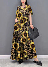 Load image into Gallery viewer, Beautiful Yellow leopard print O-Neck Print Pockets Long Dresses Short Sleeve