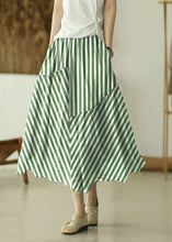 Load image into Gallery viewer, Plus Size green stripes elastic waist Asymmetrical A line Skirts Spring