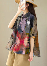 Load image into Gallery viewer, Plus Size Black abstract Peter Pan Collar Print Cotton Shirt Tops Summer