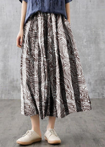 Elegant Black texture Retro Striped A Line Summer Skirts Linen