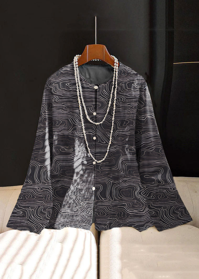 Chinese Style Black texture Embroideried Button Silk Coat Long Sleeve