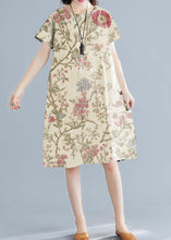 Load image into Gallery viewer, Classy Apricot flowers linen Wardrobes o neck short sleeve shift summer Dress