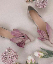 Load image into Gallery viewer, Handmade Pink Satins Flower Pointed Toe Flat Shoes