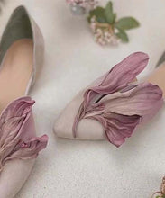 Load image into Gallery viewer, Handmade Pink Satins Flower Pointed Toe Flat Shoes