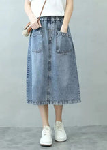 Load image into Gallery viewer, rief Blue Patchwork Elastic Waist Denim Skirts Summer