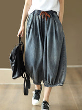 Load image into Gallery viewer, Women Summer CasuaL Solid Drawstring Pocket Denim Harem Pants