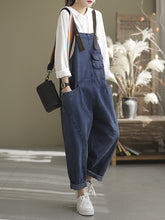 Load image into Gallery viewer, Women Retro Solid Pocket Button Washed Loose Denim Jumpsuits