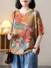 Load image into Gallery viewer, Women Summer Casual Leaf Print Loose Pullover Shirt