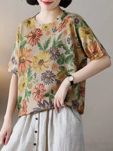 Load image into Gallery viewer, Women Summer Casual Floral Knitted O-Neck Shirt