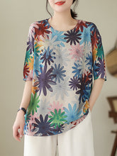 Load image into Gallery viewer, Women Summer Casual Floral Loose Knitted Shirt