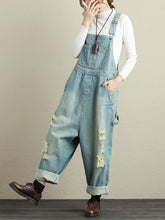 Load image into Gallery viewer, Women Summer Retro Frayed Pocket High-Waist Denim Jumpsuits