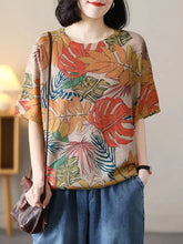 Load image into Gallery viewer, Women Summer Casual Leaf Print Loose Pullover Shirt