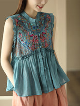 Load image into Gallery viewer, Women Vintage Embroidery Frog Agaric Lace Sleeveless Shirt