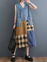 Load image into Gallery viewer, Women Summer Patch Spliced Pocket Denim Vest Dress