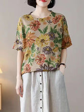 Load image into Gallery viewer, Women Summer Casual Floral Knitted O-Neck Shirt