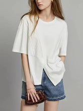 Load image into Gallery viewer, Plus Size Women Summer Casual Split Hem Pleat Spliced Solid Shirt