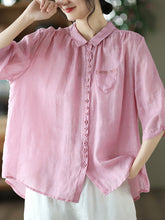 Load image into Gallery viewer, Women Spring Artsy Solid Button Embroidery Loose Ramie Shirt