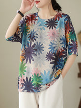 Load image into Gallery viewer, Women Summer Casual Floral Loose Knitted Shirt