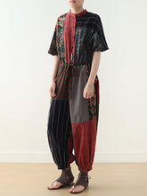 Load image into Gallery viewer, Women Summer Vintage Patchwock Drawstring Linen Jumpsuits