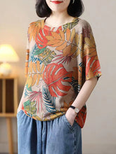 Load image into Gallery viewer, Women Summer Casual Leaf Print Loose Pullover Shirt