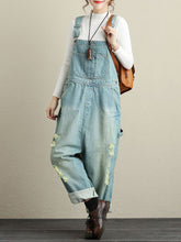 Load image into Gallery viewer, Women Summer Retro Frayed Pocket High-Waist Denim Jumpsuits