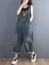 Load image into Gallery viewer, Women Summer Retro Frayed Solid Loose Denim Jumpsuits