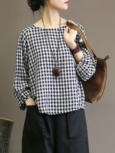 Load image into Gallery viewer, Plus Size Women Summer Vintage Plaid Loose Pullover Cotton Shirt