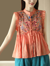 Load image into Gallery viewer, Women Vintage Embroidery Frog Agaric Lace Sleeveless Shirt