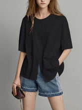 Load image into Gallery viewer, Plus Size Women Summer Casual Split Hem Pleat Spliced Solid Shirt