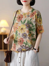 Load image into Gallery viewer, Women Summer Casual Floral Knitted O-Neck Shirt