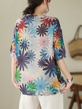 Load image into Gallery viewer, Women Summer Casual Floral Loose Knitted Shirt