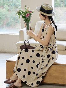 Plus Size Women Summer Casual Dot Drawstring Loose Vest Dress