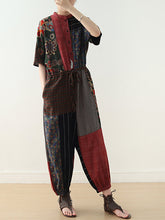 Load image into Gallery viewer, Women Summer Vintage Patchwock Drawstring Linen Jumpsuits