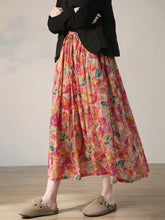 Load image into Gallery viewer, Plus Size Women Summer Artsy Flower Drwastring Ramie Skirt