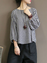 Load image into Gallery viewer, Plus Size Women Summer Vintage Plaid Loose Pullover Cotton Shirt