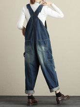 Load image into Gallery viewer, Women Summer Retro Frayed Pocket High-Waist Denim Jumpsuits