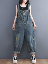 Load image into Gallery viewer, Women Summer Retro Frayed Solid Loose Denim Jumpsuits