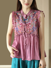 Load image into Gallery viewer, Women Vintage Embroidery Frog Agaric Lace Sleeveless Shirt