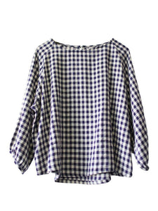 Plus Size Women Summer Vintage Plaid Loose Pullover Cotton Shirt